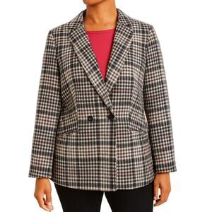 Talbots Double Breasted Houndstooth Blazer Jacket Gray Lined Size 16
